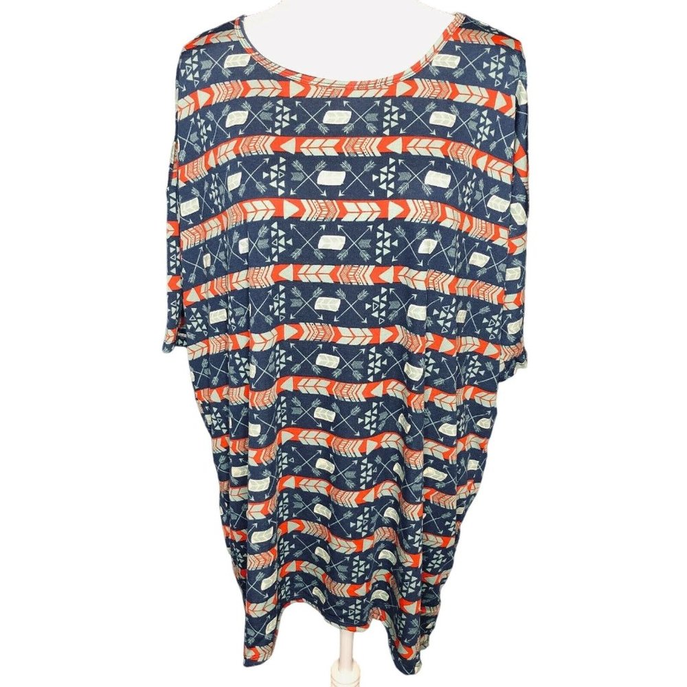 LuLaRoe RETIRED Irma Women's Size Large Blue Teal Red Mid Sleeves NWT
